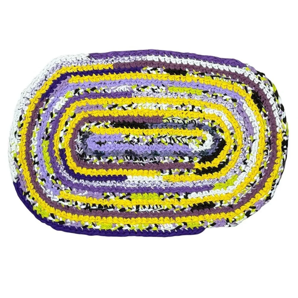 Oval Knot Rug Yellow Purple White New Handmade